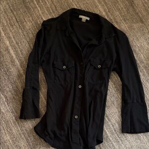 James Perse Classic Black Top soft thin v neck button up fitted
